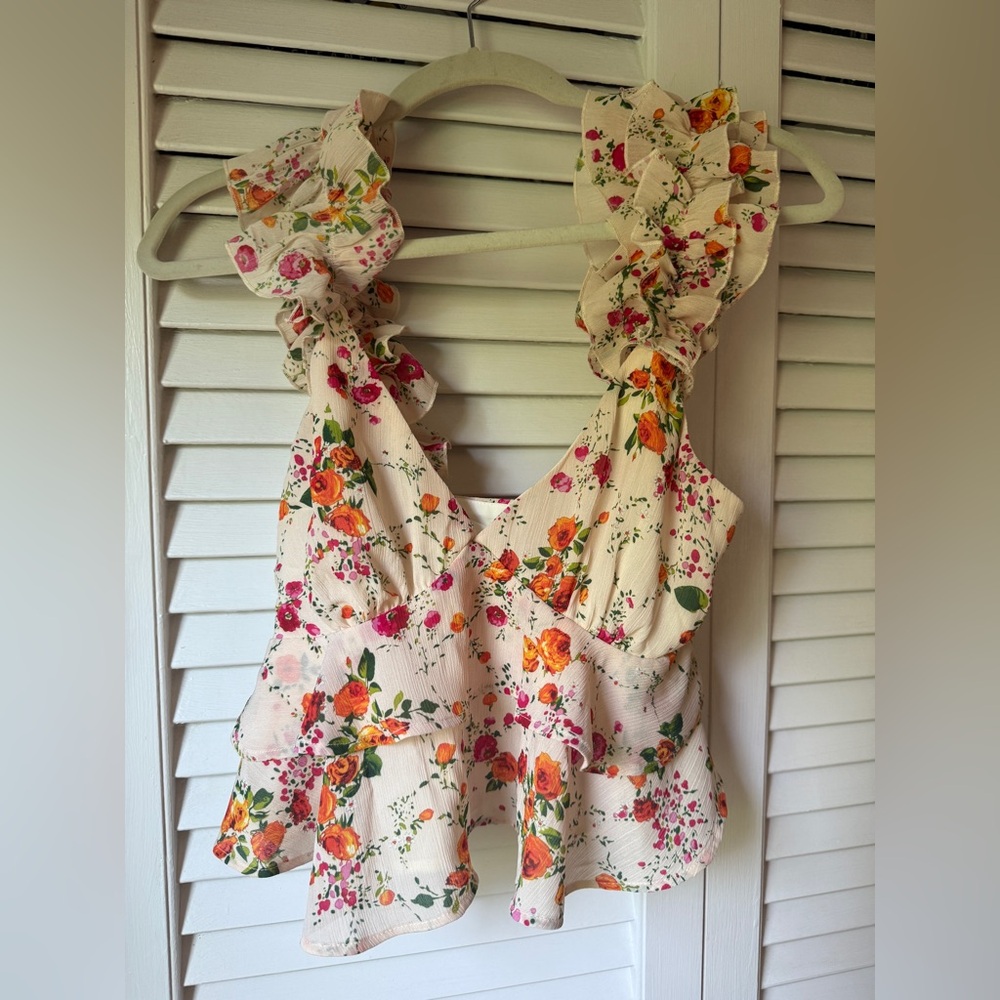 House of Harlow 1960 Floral Ruffle Blouse